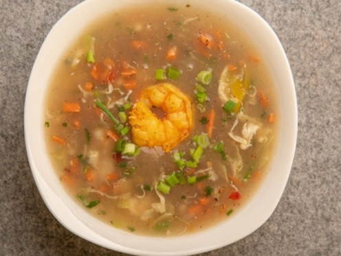 Shrimp Manchow Soup (CALORIES: 230 PROTEINS: 12.8 Grams FATS: 2.8 Grams)