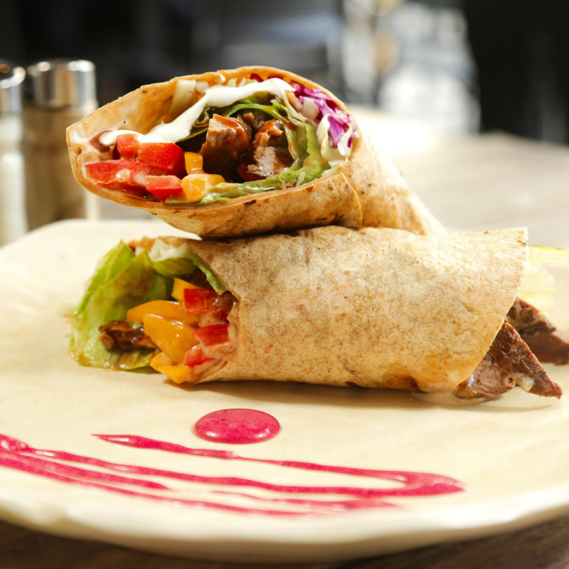 Beef Fajita Wrap (CALORIES: 275 PROTEINS: 31 Grams FATS: 7.5 Grams)